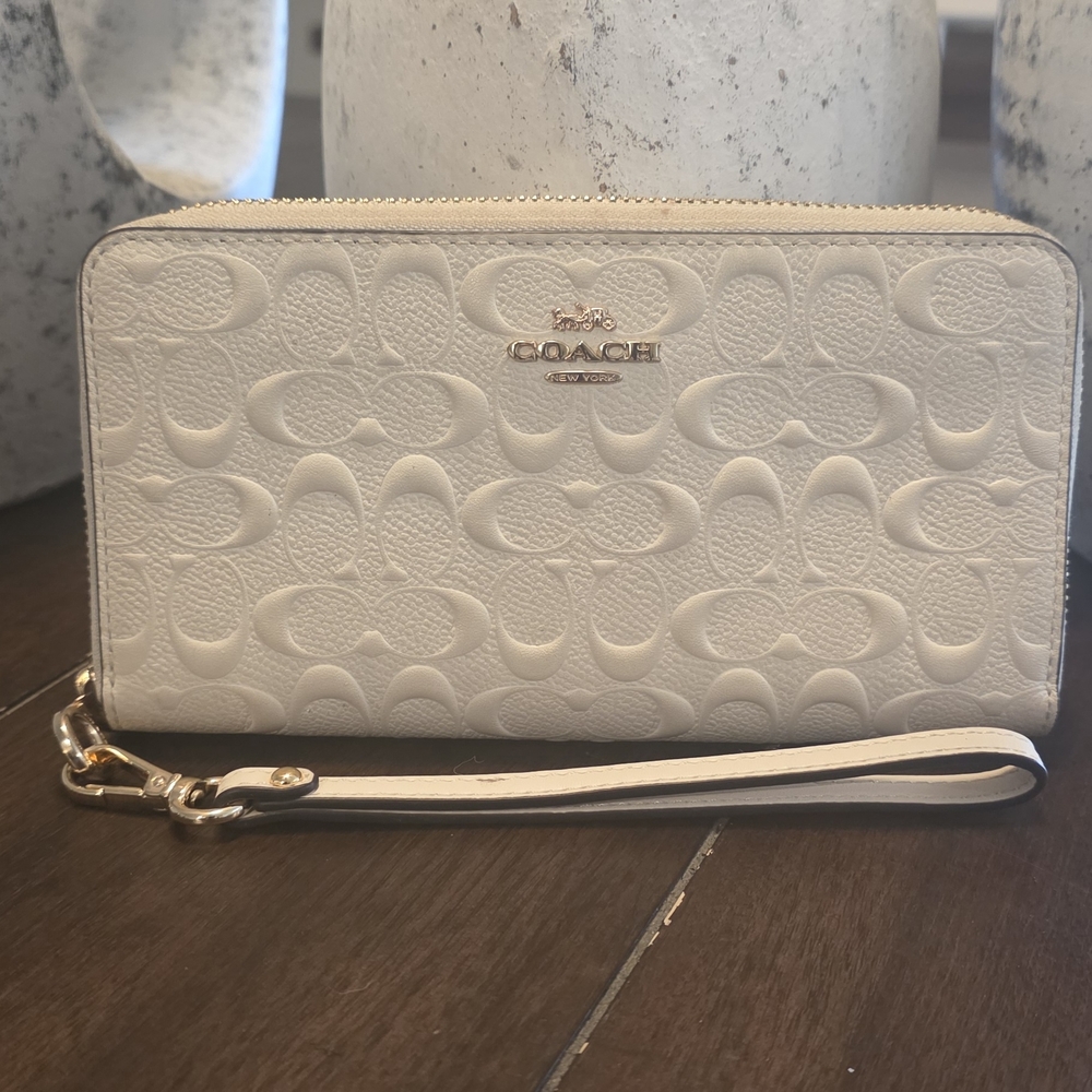 Coach Embossed White Wristlet